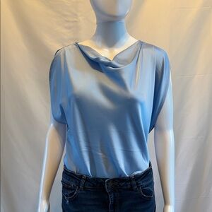 NWT - WHBM - Sky Blue Cowl Neck Split sleeve Blouse in size M